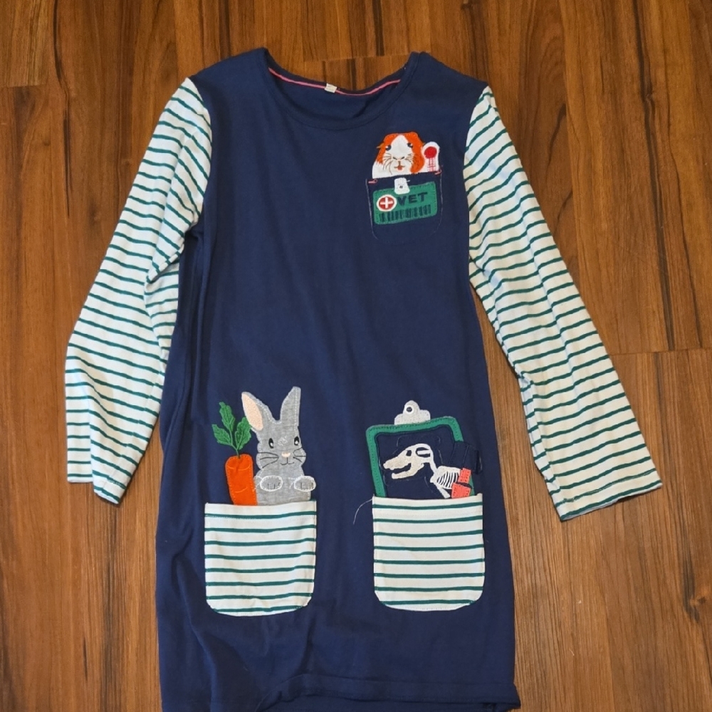 Kids Navy Blue Striped Animal Print Vet Dress
